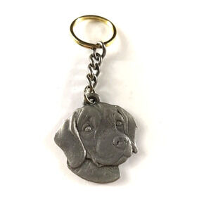 I Love My Beagle Rawcliffe Pewter Heart Dog 1982 P. Davis Keychain Keyring